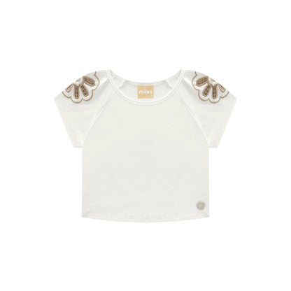 Petal Embroidered Sleeve Top