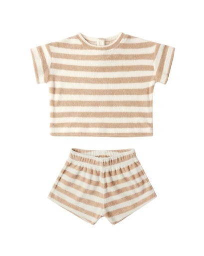 TERRY TEE + SHORT SET LATTE STRIPE