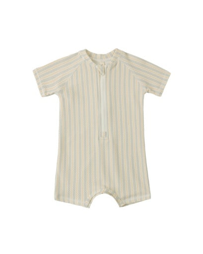 ZIP RASHGUARD ONE-PIECE BLUE + BUTTERSCOTCH STRIPE