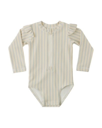 BYRON RASHGUARD ONE-PIECE BLUE + BUTTERSCOTCH STRIPE