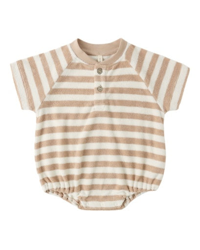 TERRY HENLEY ROMPER LATTE STRIPE