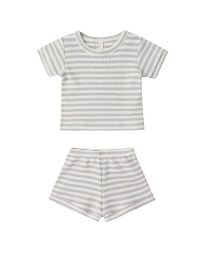 WAFFLE SHORTIE SET SAGE STRIPE