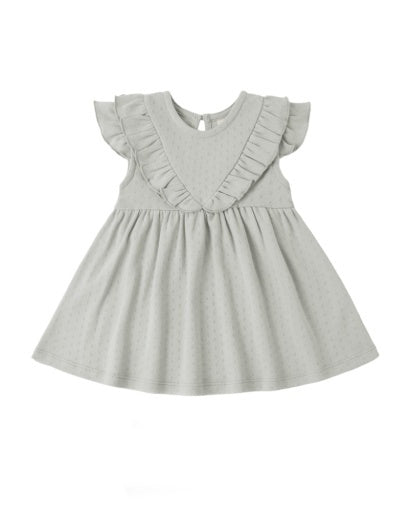 SLEEVELESS RUFFLE V DRESS SAGE