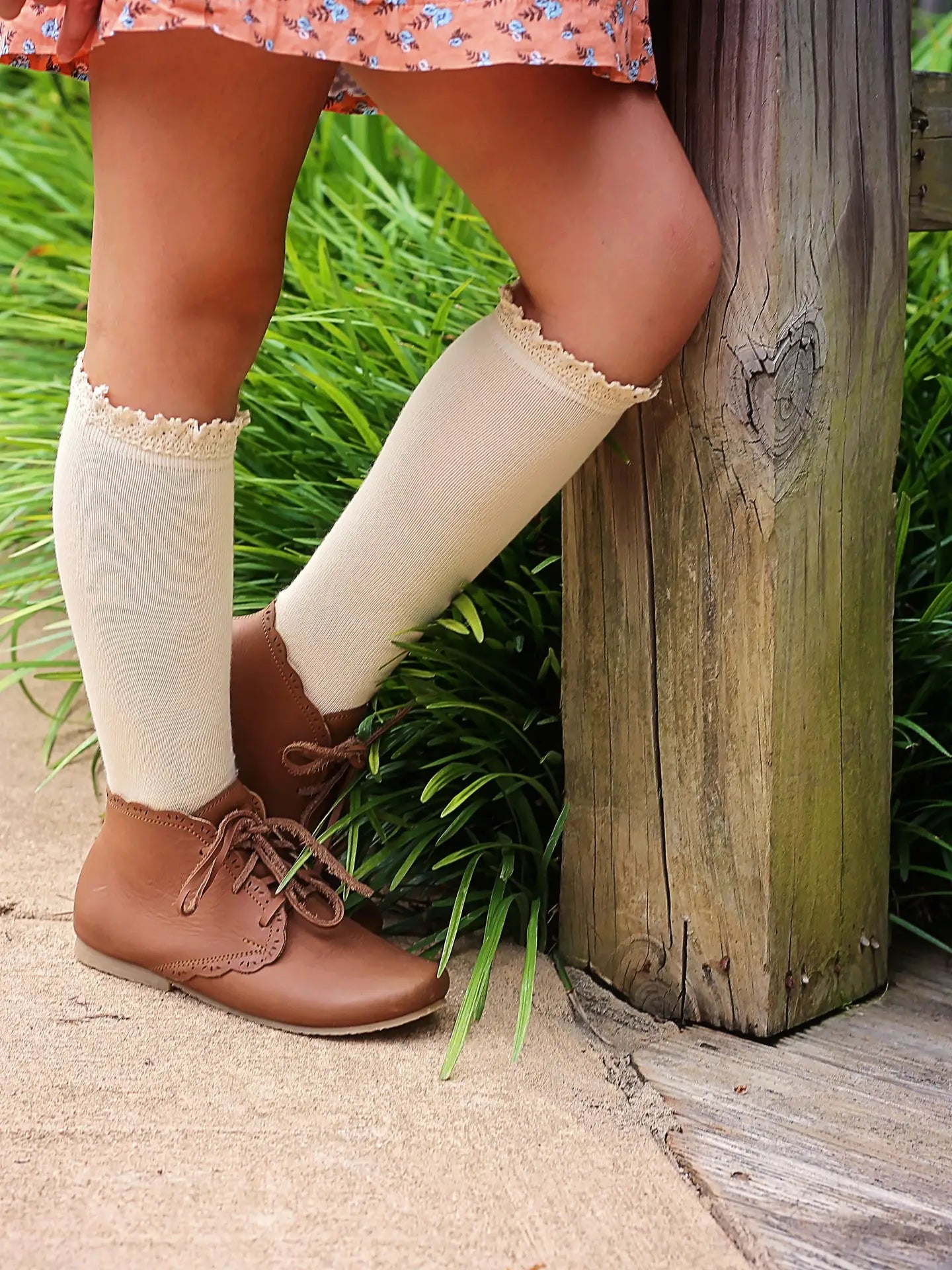 Lace Top Knee Highs - VANILLA